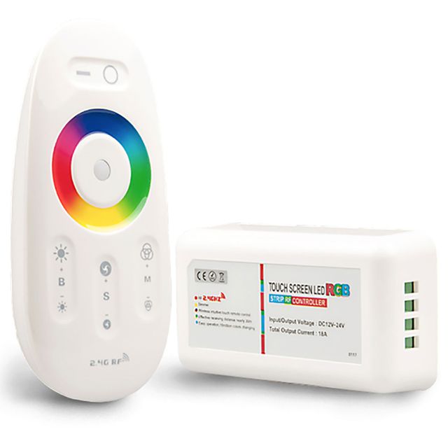 Wireless Touch RGB PWM-Dimmer mit Funk-Fernbedienung 2.4GHz, 12-24V DC 3x4A