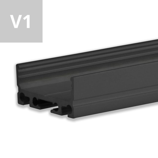 LED Aufbauprofil SURF20 FLAT V1 Aluminium schwarz RAL 9005, 200cm