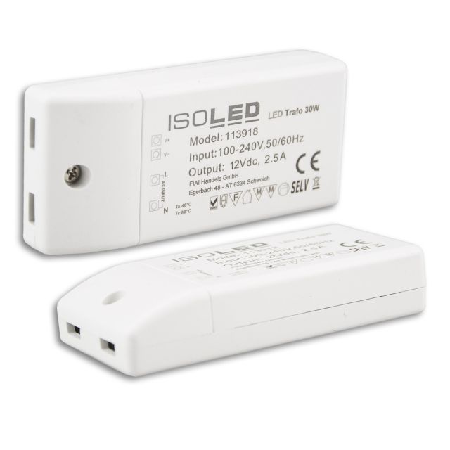 LED Trafo 12V/DC, 0-30W, kompakt, SELV