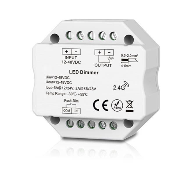 Sys-Pro Push/Funk Mesh Multi-PWM-Dimmer, 1 Kanal, 12-24V DC 6A, 36-48V DC 3A