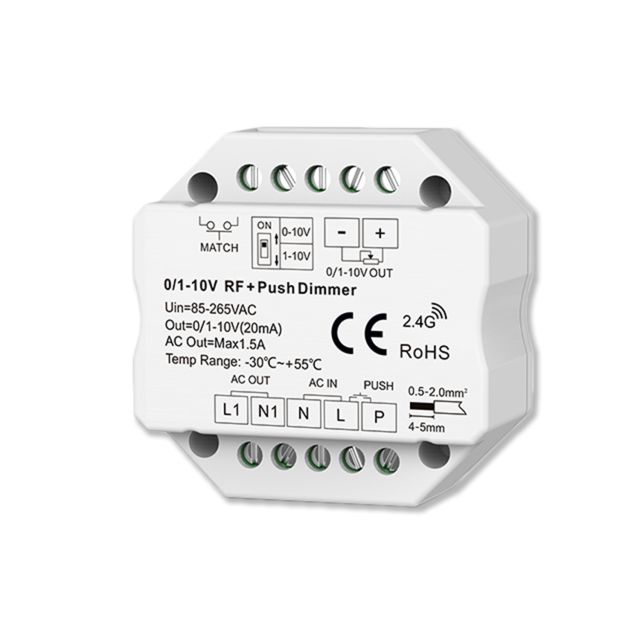 Sys-Pro Push/Funk Mesh-Dimmer mit 0/1-10V Output und Switch 85-265V 1,5A