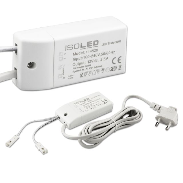 LED Trafo MiniAMP 12V/DC, 0-30W, 200cm Kabel mit Flachstecker, sekundär 2 female Buchsen