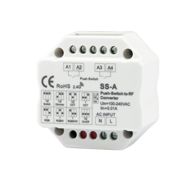 Sys-Pro 2-Push Input, Funk-Output für Switch/Dimm/CCT/ RGB/RGB+W Empfänger, 100-240V
