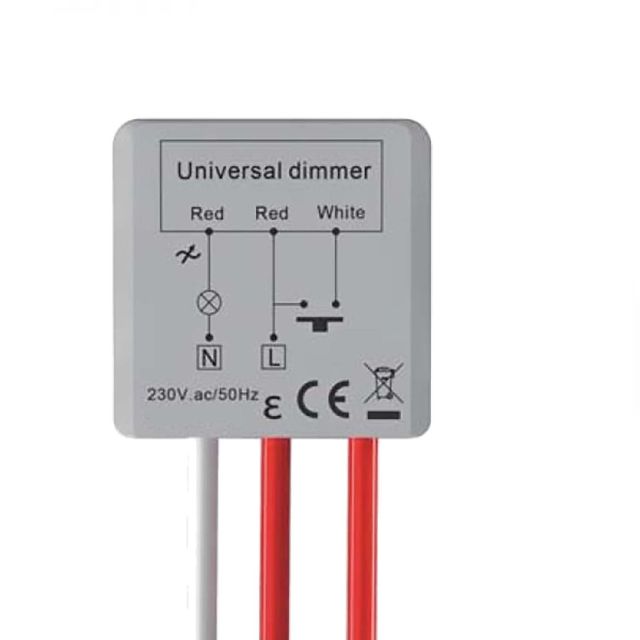 Universal-Push Mini-Dimmer für dimmbare 230V Leuchten/Trafos, 250VA