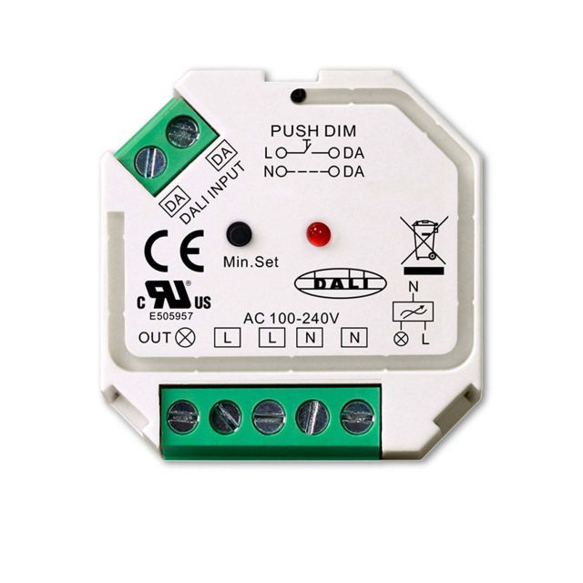 DALI-2 DT6 / Push Phasenabschnitt-Dimmer für dimmbare 230V Leuchtmittel/Trafos, 400VA